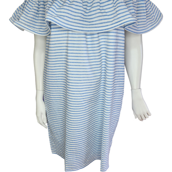 Revolve Line & Dot Dress Womens Large Lea‎ Blue White Stripe Off Shoulder Ruffle - Picture 3 of 15